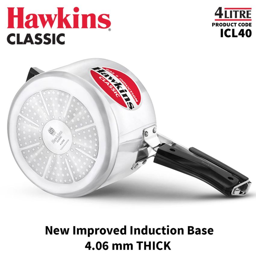 Hawkins Aluminium 4 Litre Classic Pressure Cooker, Induction Inner Lid Cooker, Pan Cooker, Best Cooker, Silver (Icl40)