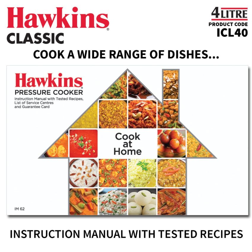 Hawkins Aluminium 4 Litre Classic Pressure Cooker, Induction Inner Lid Cooker, Pan Cooker, Best Cooker, Silver (Icl40)
