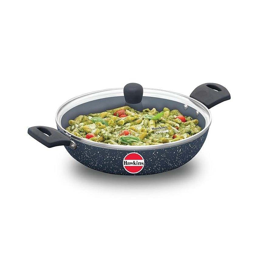 Hawkins Nonstick Pro Pasta Pan, 28 cm Diameter, Induction Frying Pan, Granite Fry Pan, Blue (ICP28G)