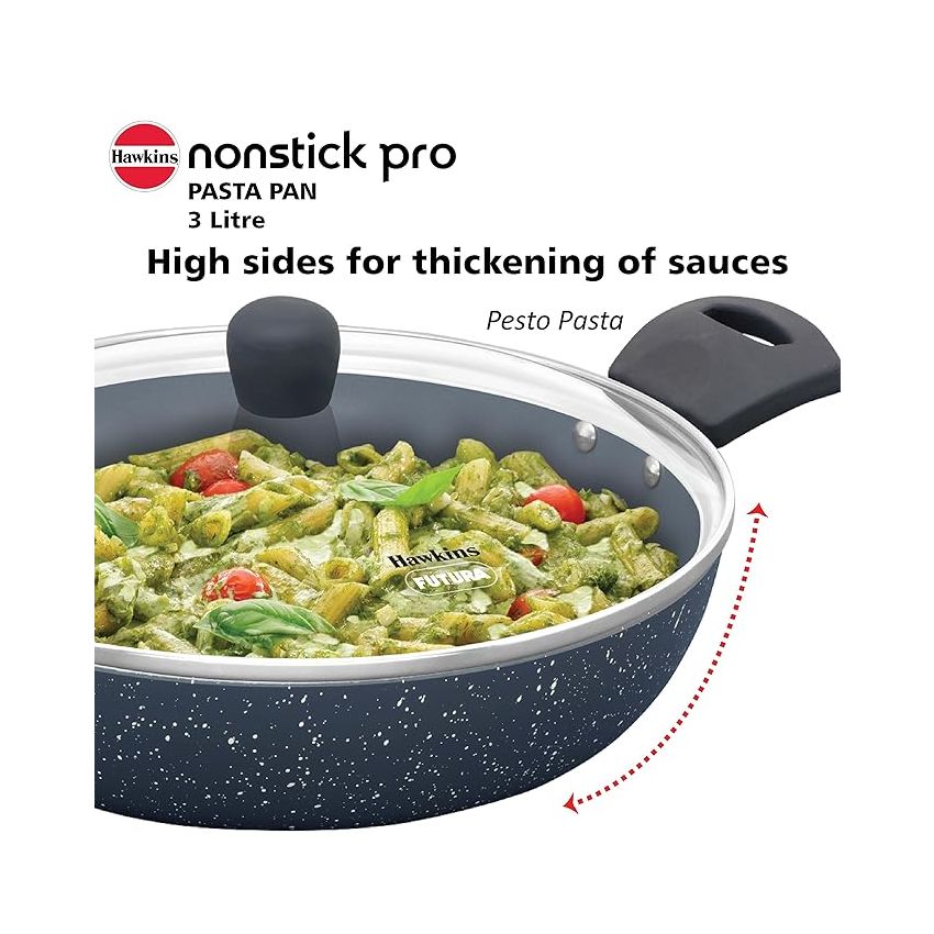 Hawkins Nonstick Pro Pasta Pan, 28 cm Diameter, Induction Frying Pan, Granite Fry Pan, Blue (ICP28G)