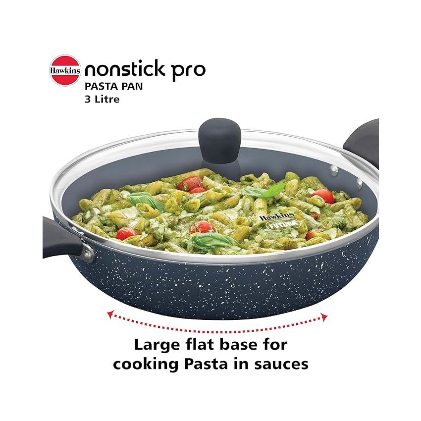 Hawkins Nonstick Pro Pasta Pan, 28 cm Diameter, Induction Frying Pan, Granite Fry Pan, Blue (ICP28G)