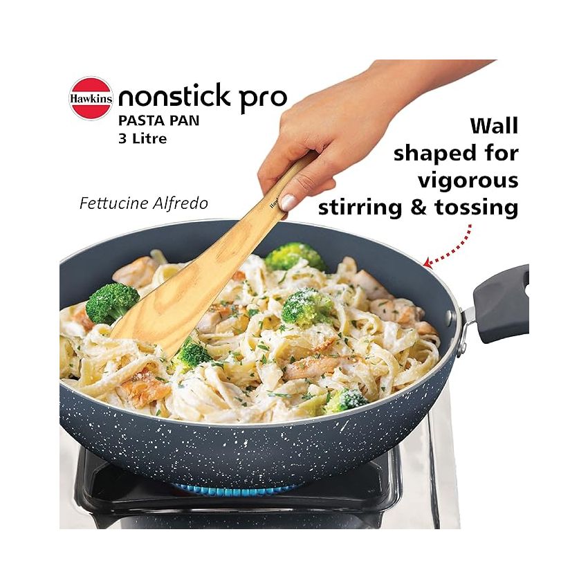 Hawkins Nonstick Pro Pasta Pan, 28 cm Diameter, Induction Frying Pan, Granite Fry Pan, Blue (ICP28G)
