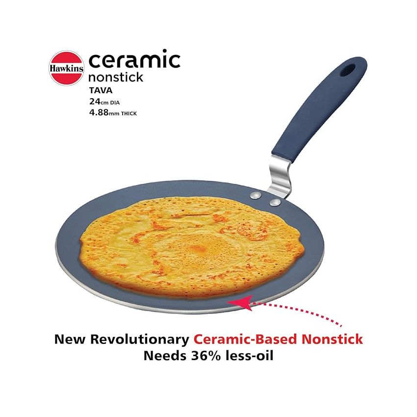 Hawkins Ceramic Nonstick Tava, 24 cm Diameter, Induction Paratha Tawa, Granite Griddle (ICT24)