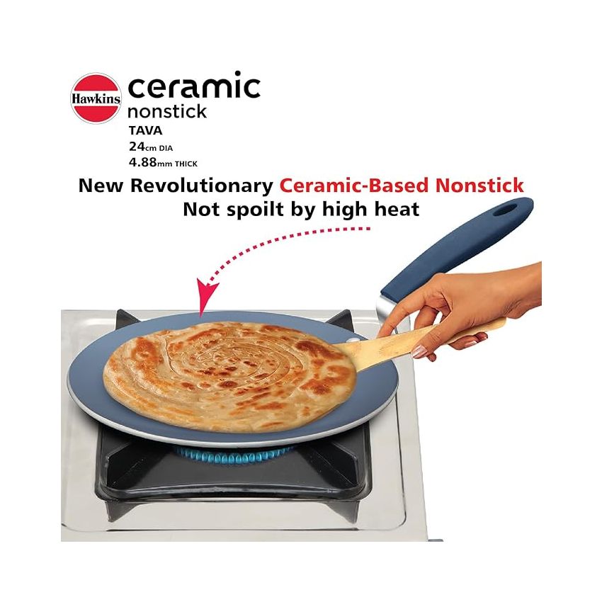 Hawkins Ceramic Nonstick Tava, 24 cm Diameter, Induction Paratha Tawa, Granite Griddle (ICT24)