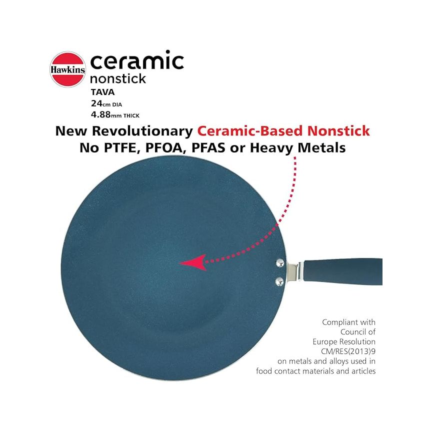 Hawkins Ceramic Nonstick Tava, 24 cm Diameter, Induction Paratha Tawa, Granite Griddle (ICT24)