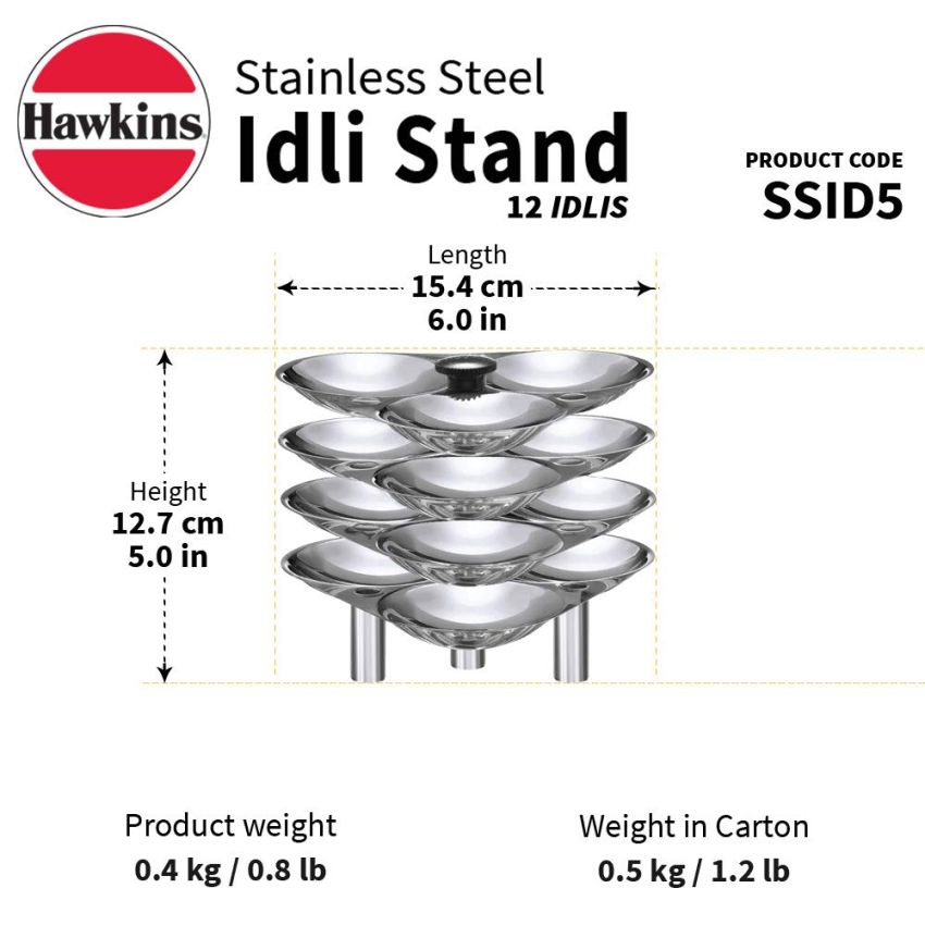 Hawkins Stainless Steel Inner Lid Pressure Cooker, 5 Litres And Stainless Steel Idli Stand, 12 Idlis, Combo, 5 Liter