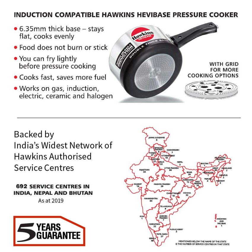 Hawkins 2 Litre Hevibase Pressure Cooker, Induction Inner Lid Cooker, Small Cooker, Silver (IH20),Aluminium