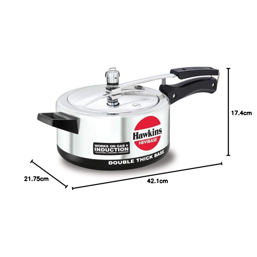 Hawkins Aluminium 3.5 Litre Hevibase Pressure Cooker,Induction Inner Lid Cooker,Silver(Ih35)