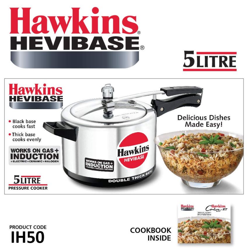 Hawkins Aluminium 5 Litre Hevibase Pressure Cooker, Induction Inner Lid Cooker, Silver (Ih50)