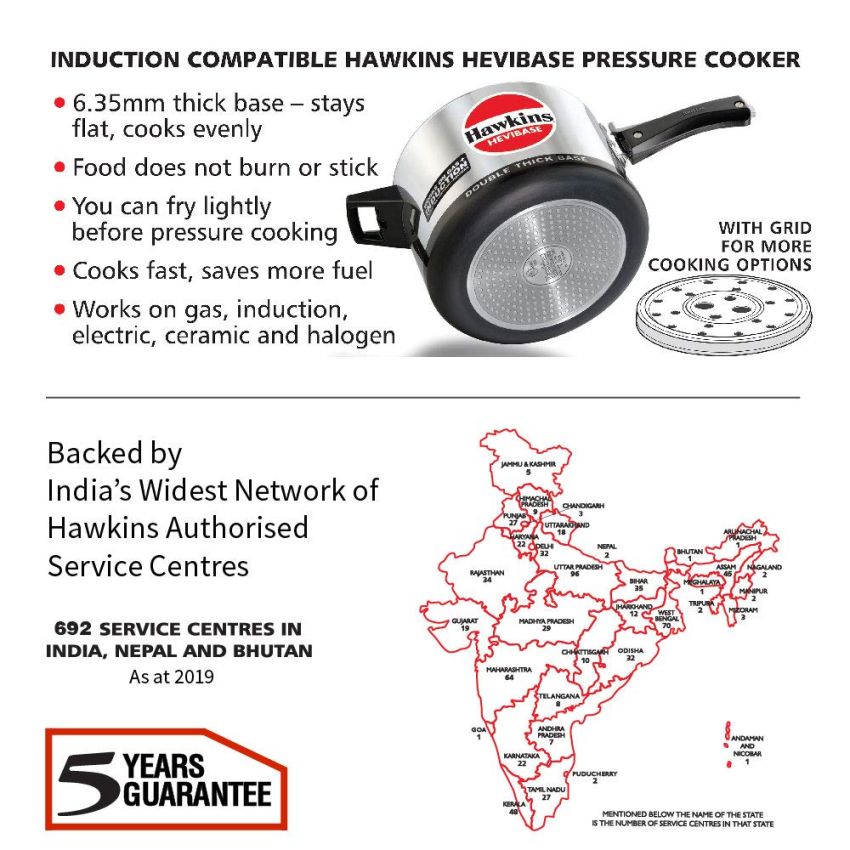 Hawkins Aluminium 5 Litre Hevibase Pressure Cooker, Induction Inner Lid Cooker, Silver (Ih50)