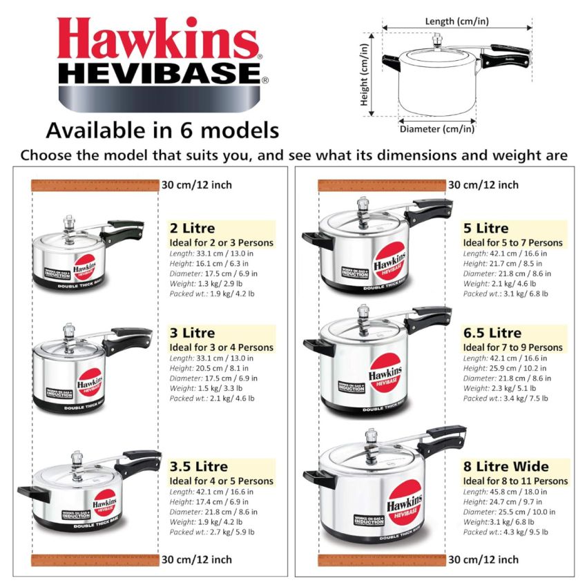 Hawkins Aluminium 5 Litre Hevibase Pressure Cooker, Induction Inner Lid Cooker, Silver (Ih50)