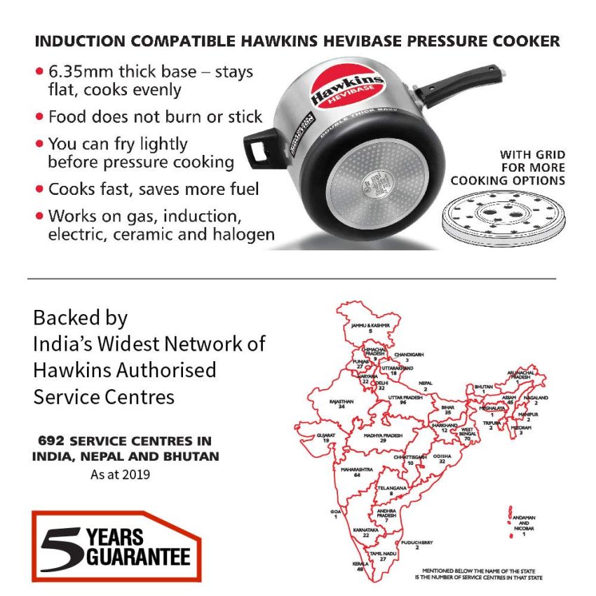 Hawkins Aluminium 6.5 Litre Hevibase Pressure Cooker, Induction Inner Lid Cooker, Silver (Ih65)