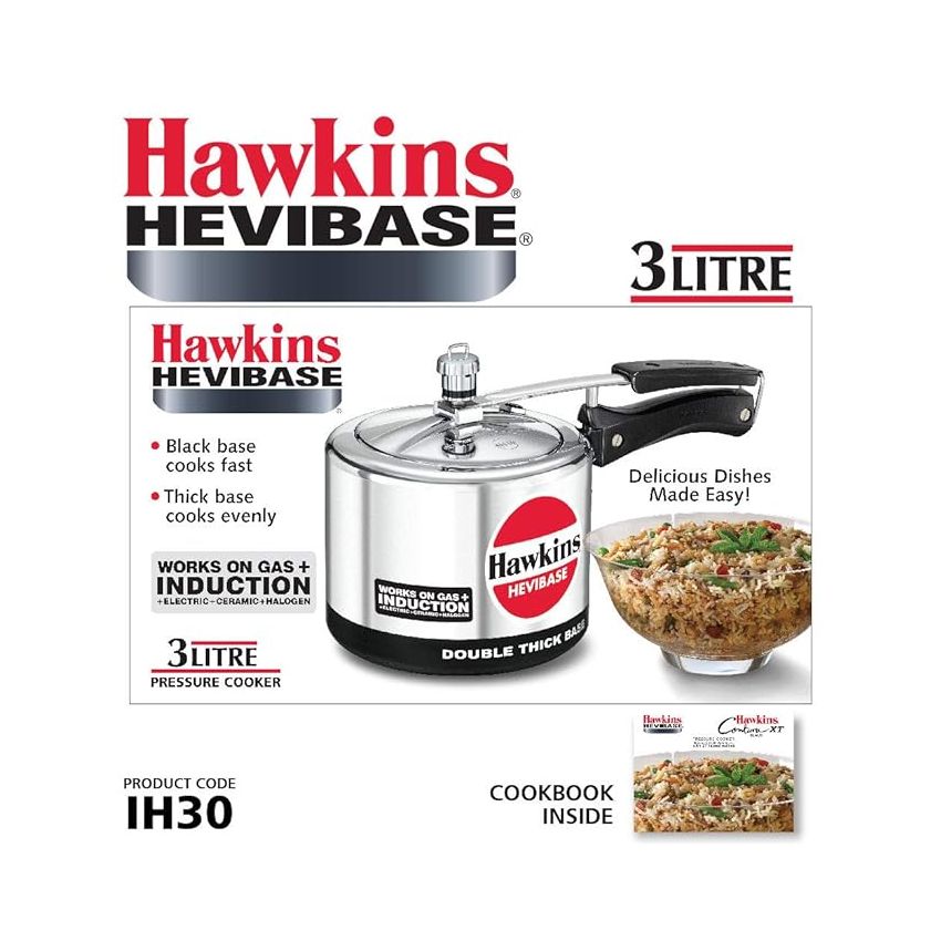 Hawkins Aluminium 3 Litre Hevibase Pressure Cooker,Induction Inner Lid Cooker,Silver(IH30)