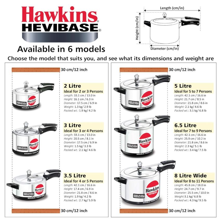 Hawkins Aluminium 3 Litre Hevibase Pressure Cooker,Induction Inner Lid Cooker,Silver(IH30)