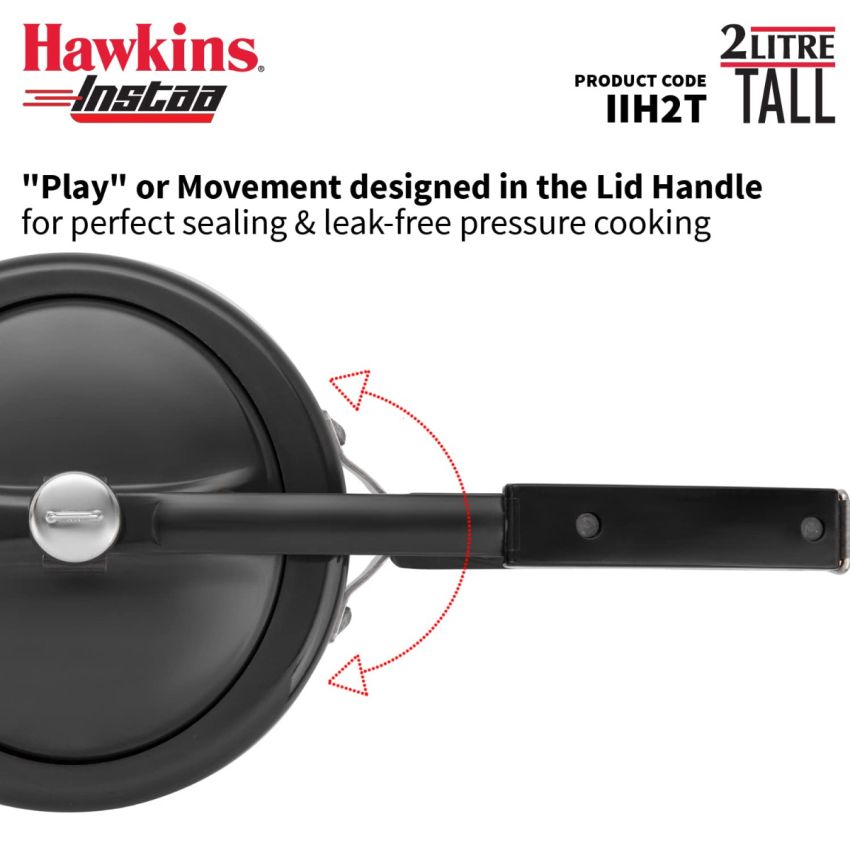 Hawkins 2 Litre Instaa Pressure Cooker, Induction Inner Lid Cooker, Tall Body Hard Anodised Cooker, Best Black Cooker, Black (IIH2T)