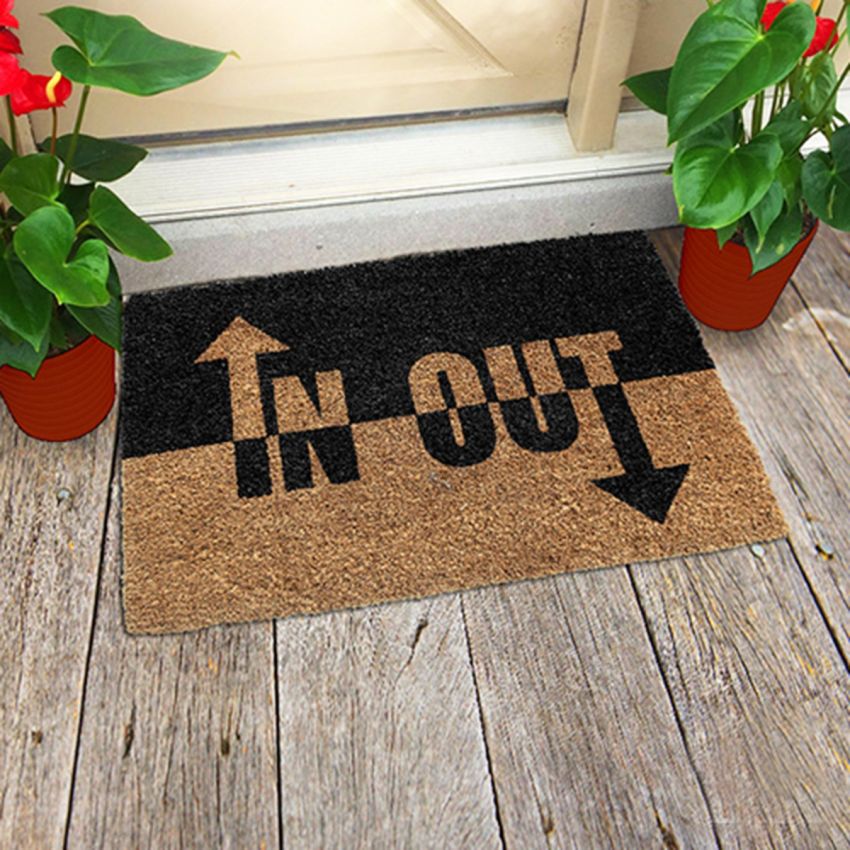 Onlymat IN-OUT Printed Anti-Slip Doormat (Beige and Black) Rectangular Shaped Entryway Rug Natural Coir Material with PVC Backing (75 x 45 x 1.5 cm)