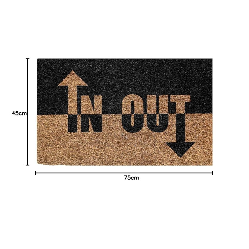 Onlymat IN-OUT Printed Anti-Slip Doormat (Beige and Black) Rectangular Shaped Entryway Rug Natural Coir Material with PVC Backing (75 x 45 x 1.5 cm)