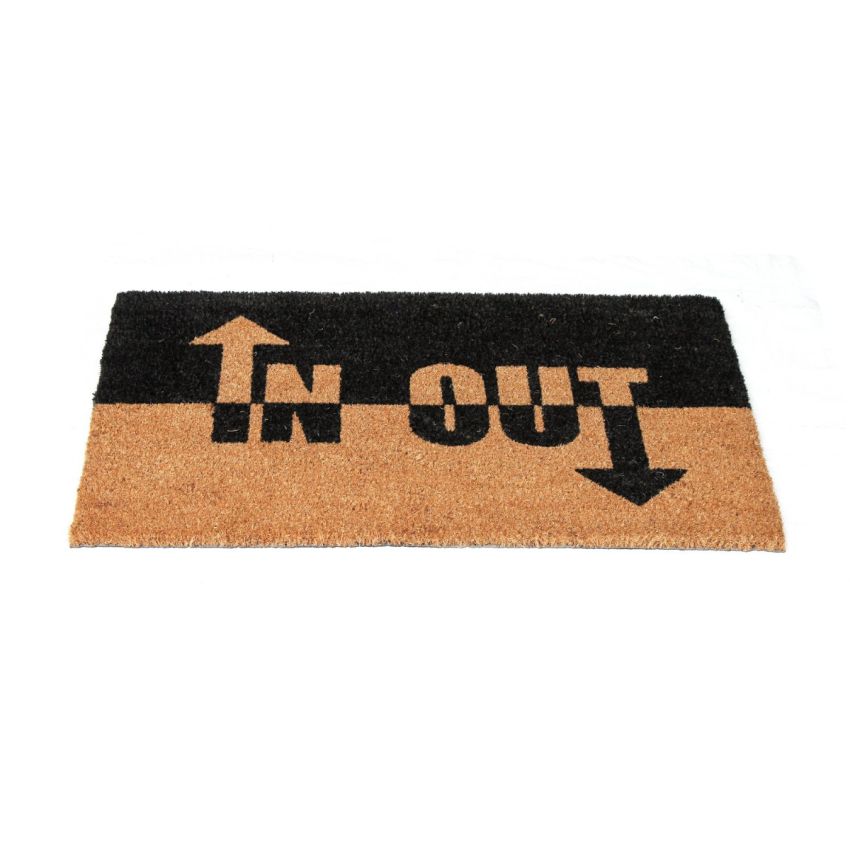 Onlymat IN-OUT Printed Anti-Slip Doormat (Beige and Black) Rectangular Shaped Entryway Rug Natural Coir Material with PVC Backing (75 x 45 x 1.5 cm)
