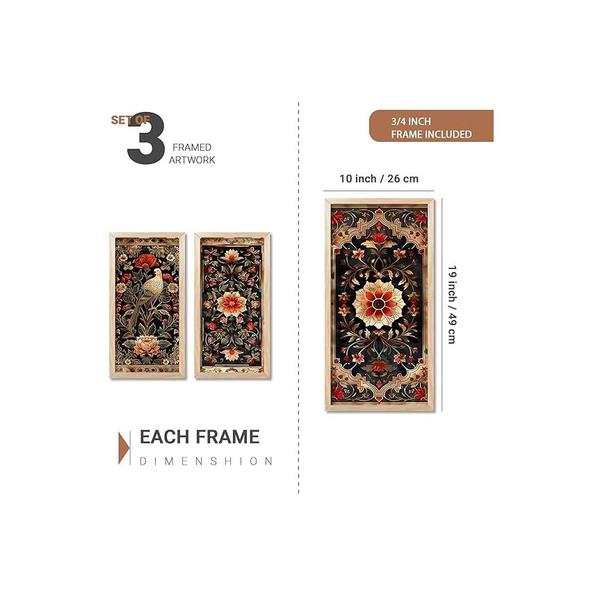 kotart - Painting for wall Decoration |Traditional Indian Art Pichwai Wall Décor Paintings | Traditional Indian Art Pichwai Wall Décor Paintings Set of 3 (10X19 INCH, A)