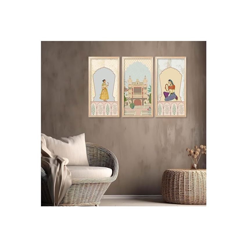 kotart Traditional Indian Art Pichwai Wall Décor Paintings | Painting for wall Decoration | Traditional Indian Art Pichwai Wall Décor Paintings Set of 3 (10X19 INCH, D)