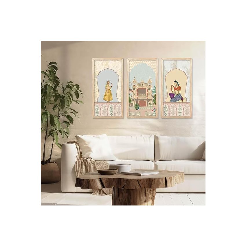 kotart Traditional Indian Art Pichwai Wall Décor Paintings | Painting for wall Decoration | Traditional Indian Art Pichwai Wall Décor Paintings Set of 3 (10X19 INCH, D)