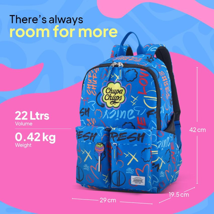 American Tourister Chupa Chups, 22L Volume School Backpack with Front Organizer and Spacious Interiors for Girls & Boys - Blue Cola
