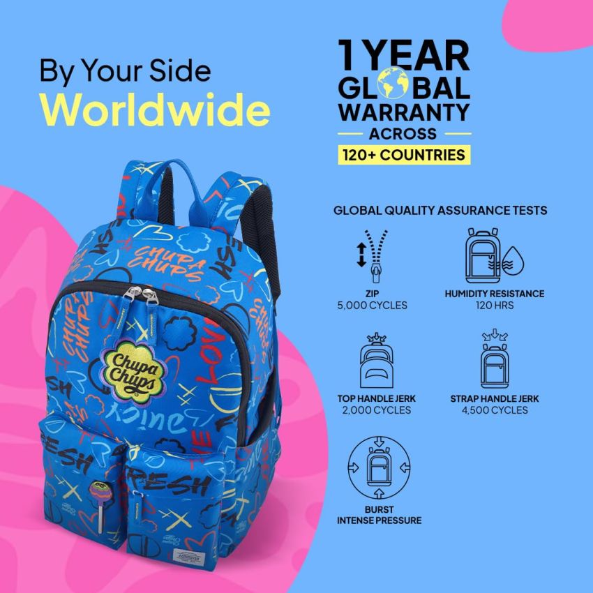 American Tourister Chupa Chups, 22L Volume School Backpack with Front Organizer and Spacious Interiors for Girls & Boys - Blue Cola