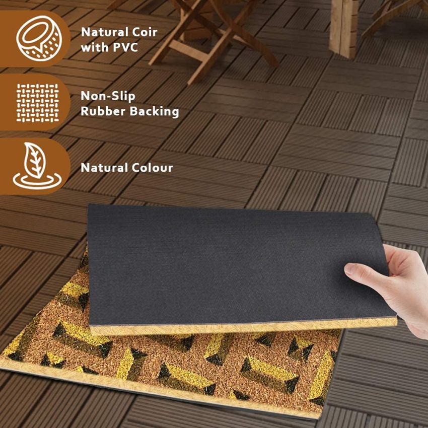 Onlymat Printed Coir Doormat with Non-Slip PVC Backing for Outdoor and Indoors - Durable, Large, Waterproof, and Thick - Plaid Pattern Print, Brown Colored Rug (75x45cm)