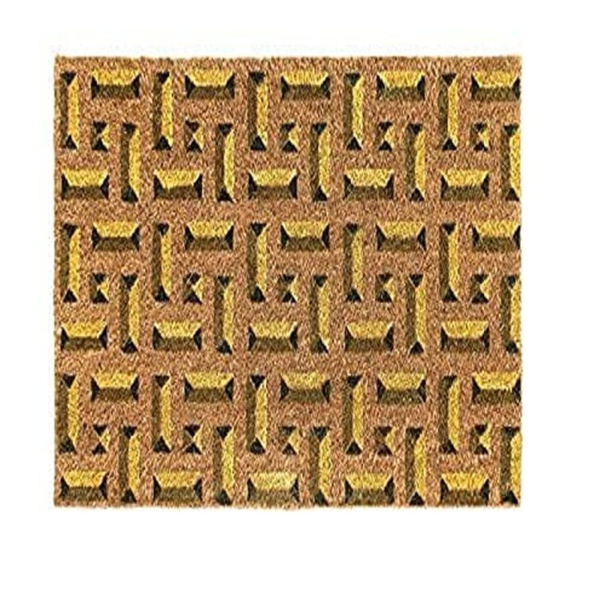 Onlymat Printed Coir Doormat with Non-Slip PVC Backing for Outdoor and Indoors - Durable, Large, Waterproof, and Thick - Plaid Pattern Print, Brown Colored Rug (75x45cm)
