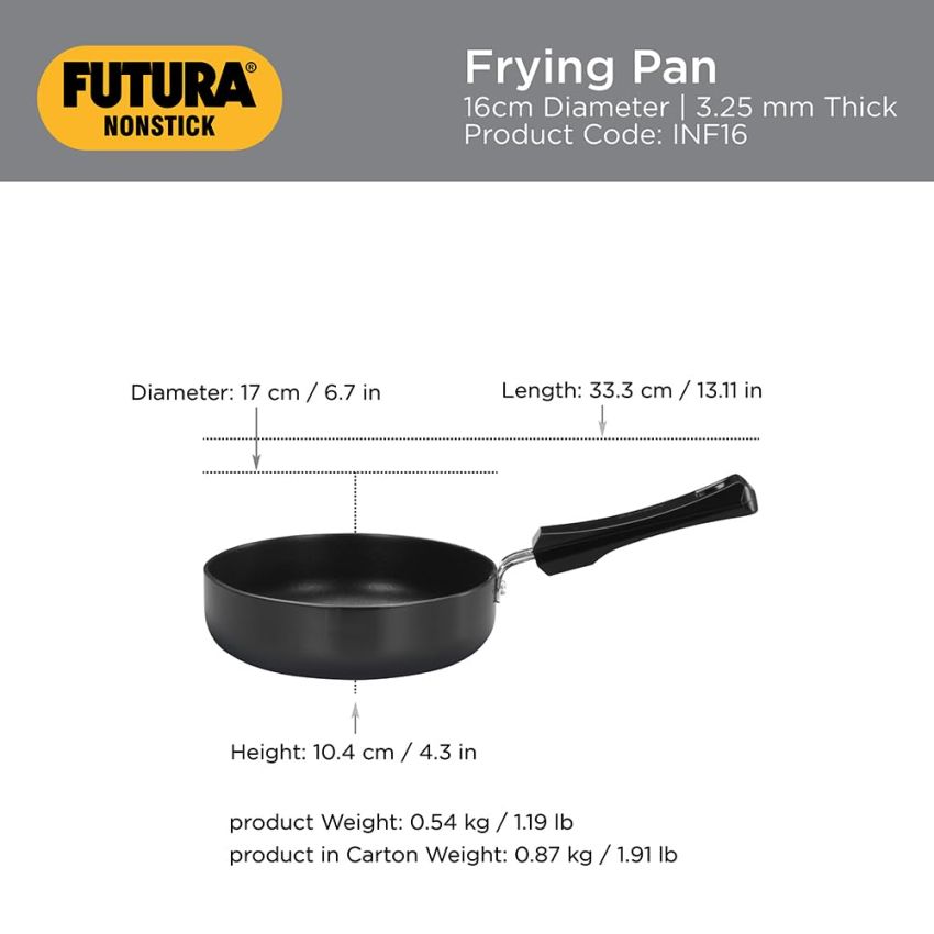 Hawkins Futura 16 cm Frying Pan, Non Stick Fry Pan, Induction Omelette Pan, Small Frying Pan, Black (INF16)