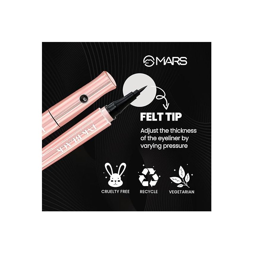 MARS Long Lasting Liquid Ink Black Pen Eye liner | Smudge Proof Eyeliner For Women | Matte Finish & Waterproof Eyeliner | 1ml (Black Ink)