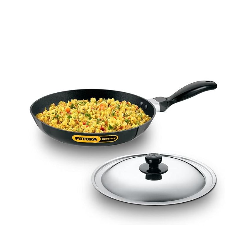 Hawkins Futura 26 cm Frying Pan, Non Stick Fry Pan with Stainless Steel Lid, Induction Frying Pan, Black (INF26S)