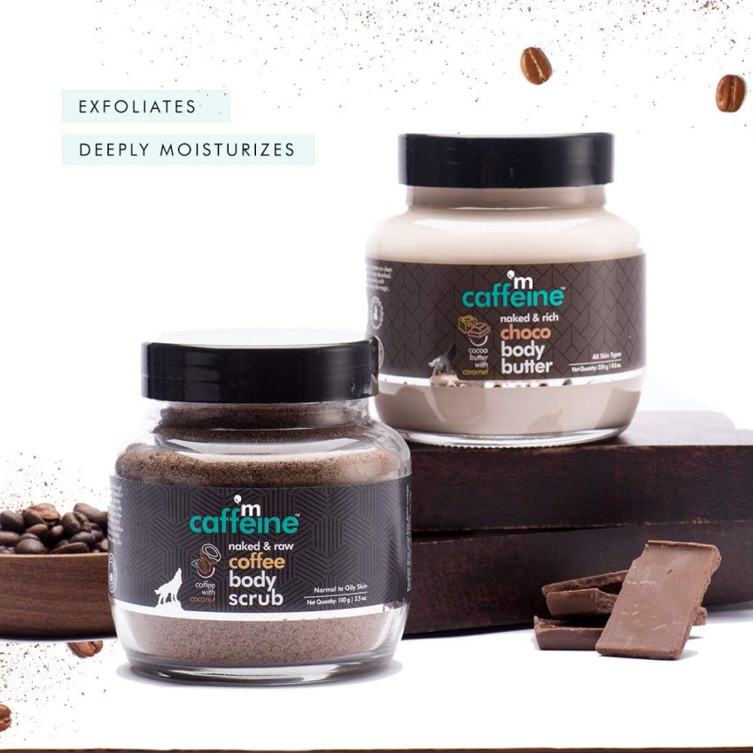 mCaffeine Body Polishing Kit for Exfoliation, Tan Removal & Intense Moisturization | Coffee Body Scrub & Choco Body Butter Combo for Soft & Smooth Skin | For Men & Women | All Skin Types