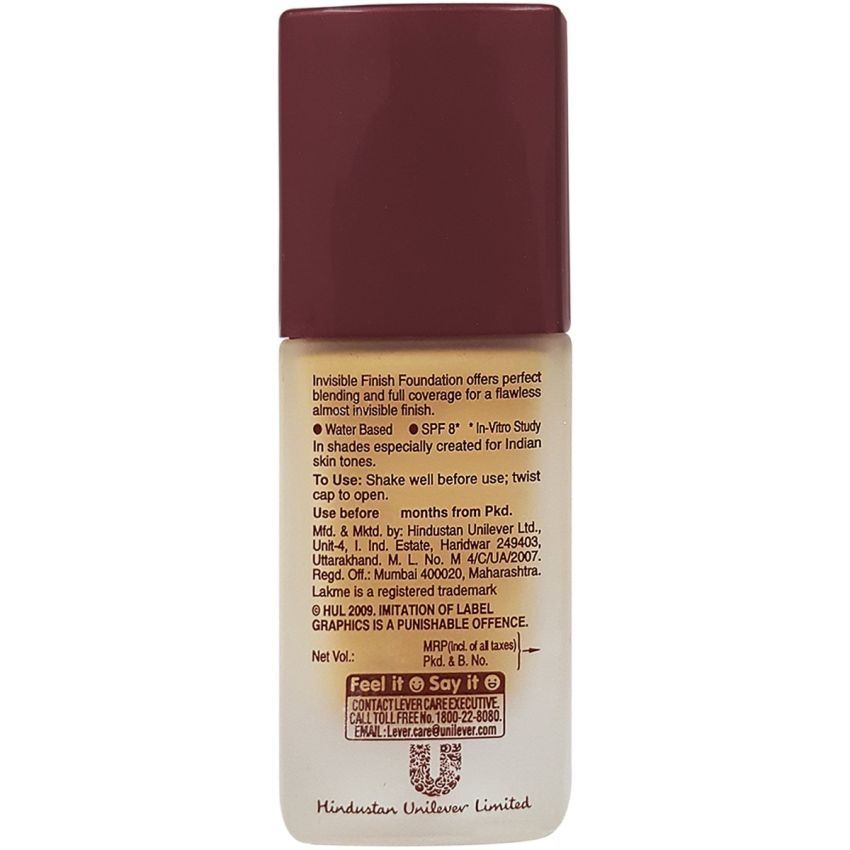 Lakme Invisible Finish SPF 8 Liquid Foundation, Shade 01, Ultra Light Water Based Face Makeup for Glowing Skin - Full Coverage, Natural Finish, 25 ml