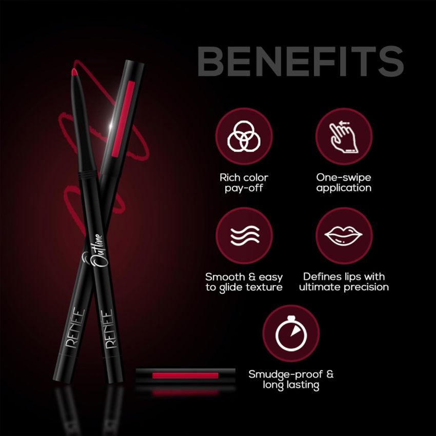 RENEE Outline Lip Liner With Built-in Sharpener 08 Isabelle 0.35gm, Long Lasting & Smudge Proof, Matte Finish & Rich Color Payoff, One Swipe Application