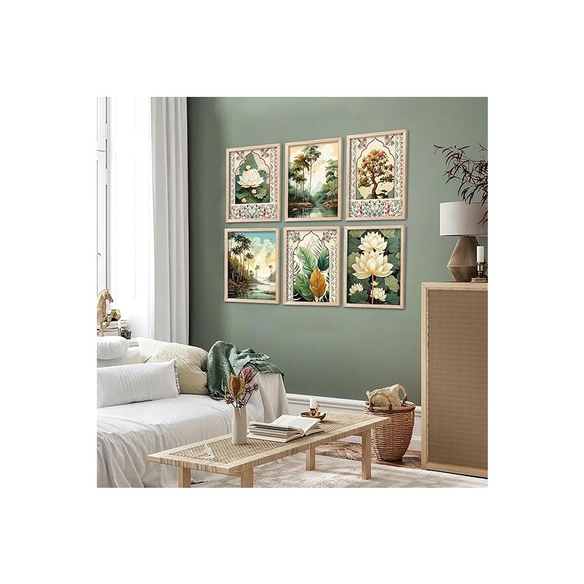kotart Polystyrene-Pichwai Painting For Wall Decoration|Traditional Indian Art Wall Décor Paintings||Traditional Wall Poster With Frames Set Of 6 (10X13 Inch, J)