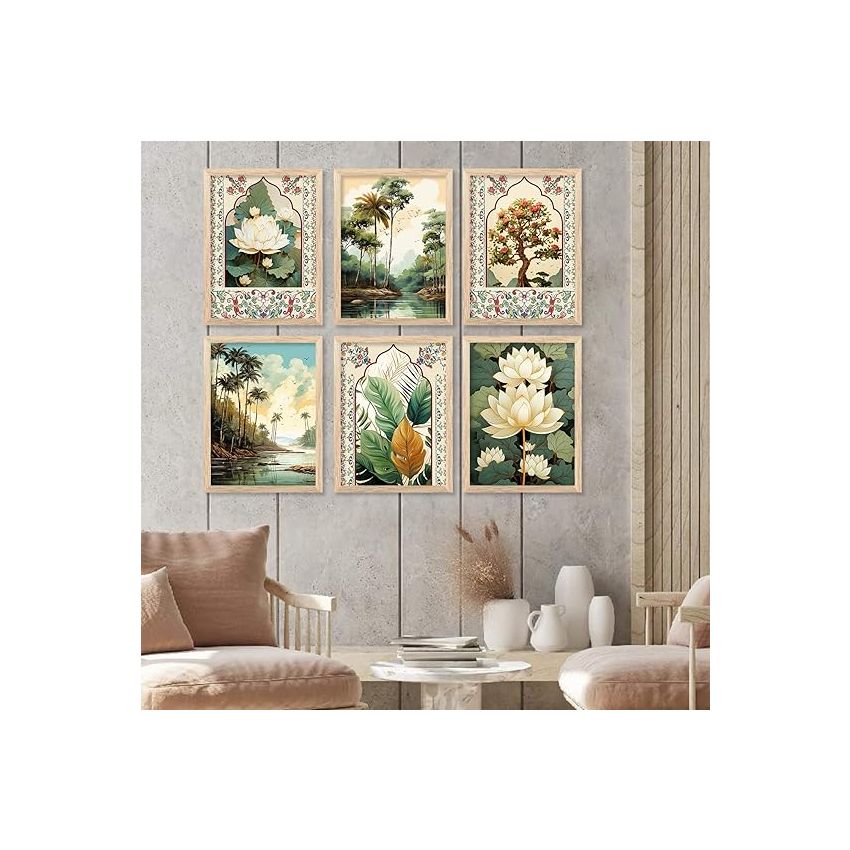 kotart Polystyrene-Pichwai Painting For Wall Decoration|Traditional Indian Art Wall Décor Paintings||Traditional Wall Poster With Frames Set Of 6 (10X13 Inch, J)