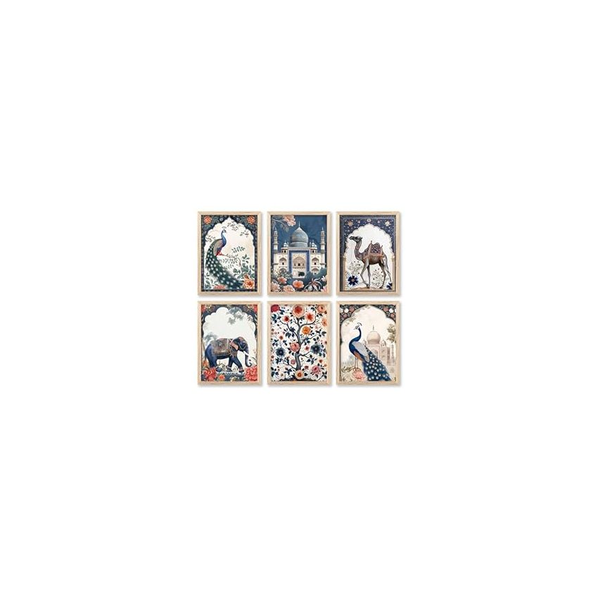 kotart Polystyrene-Pichwai Painting For Wall Decoration|Traditional Indian Art Wall Décor Paintings||Traditional Wall Poster With Frames Set Of 6 (10X13 Inch, J)