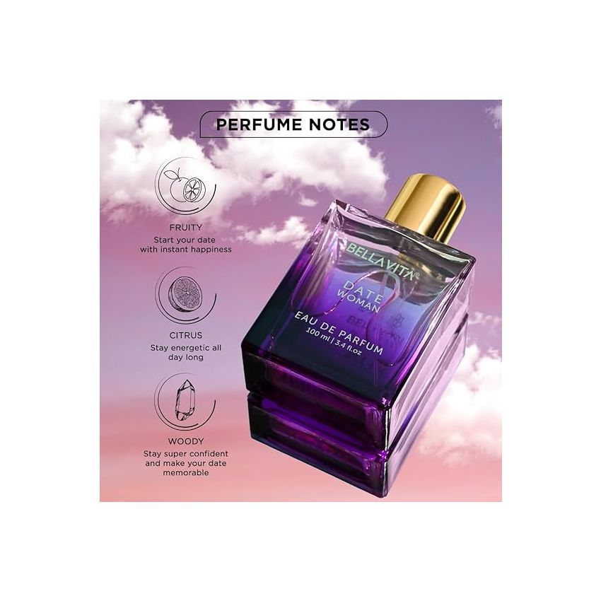 Bella Vita Luxury Date Woman Eau De Parfum Perfume with Pink Pepper, Jasmine & Vanilla|Premium, Long Lasting Floral & Fruity Fragrance for Women, 100ML
