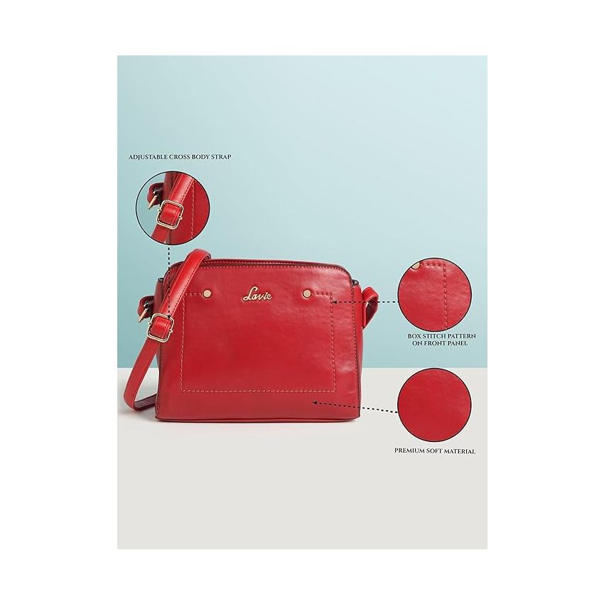 Lavie Women's Jeffrey Deco Stitch Sling Bag Red Ladies Purse Handbag
