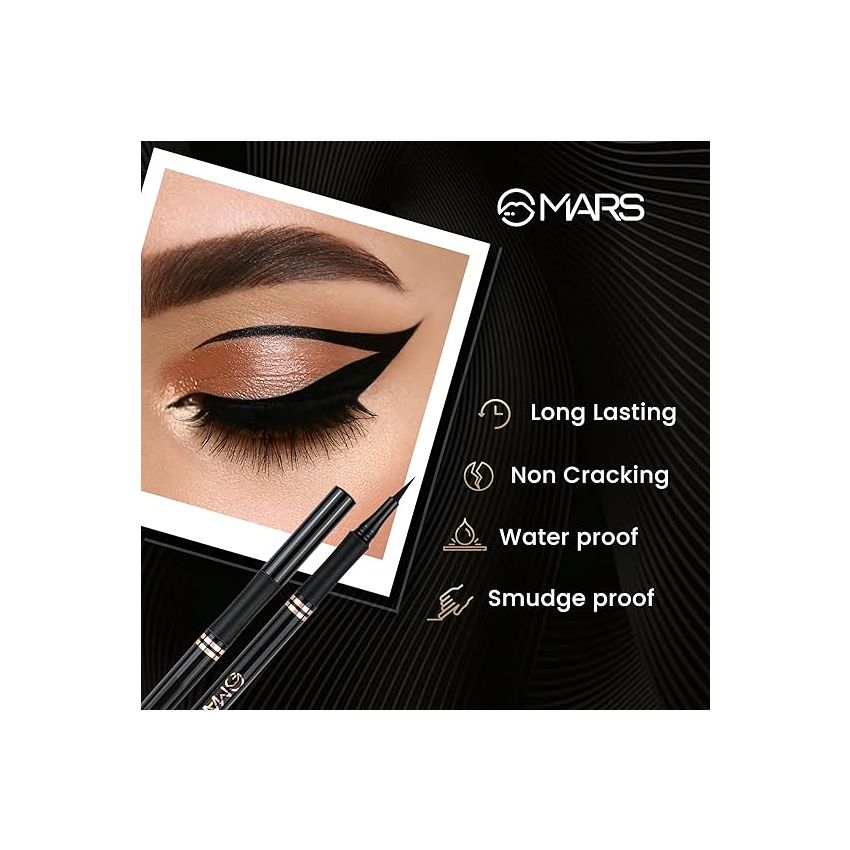 MARS Smudge Proof Liquid Pen Eyeliner with Ultra Fine Tip | Matte Finish & Water Resistance (1.5g) (Jet Black)