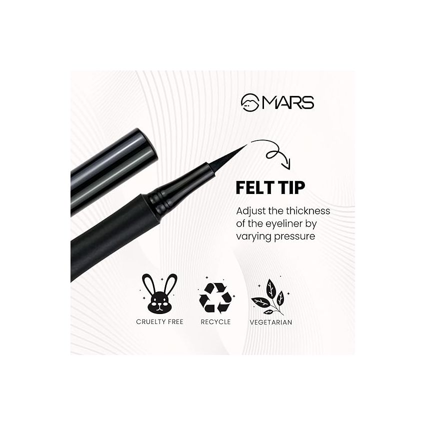 MARS Smudge Proof Liquid Pen Eyeliner with Ultra Fine Tip | Matte Finish & Water Resistance (1.5g) (Jet Black)