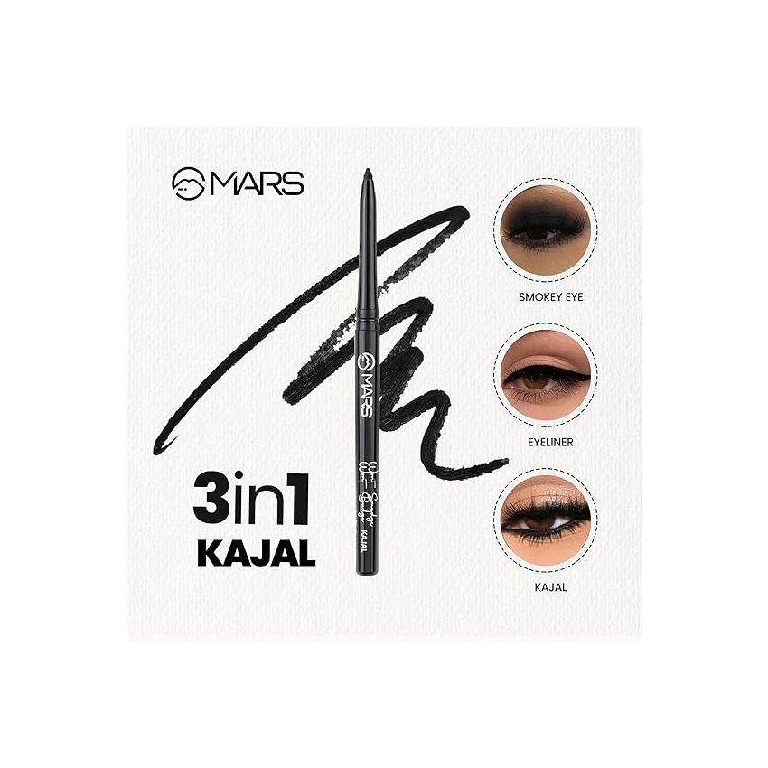 MARS won't Smudge Long Lasting Waterproof Super Black Kajal (Jet Black, 0.35 g)