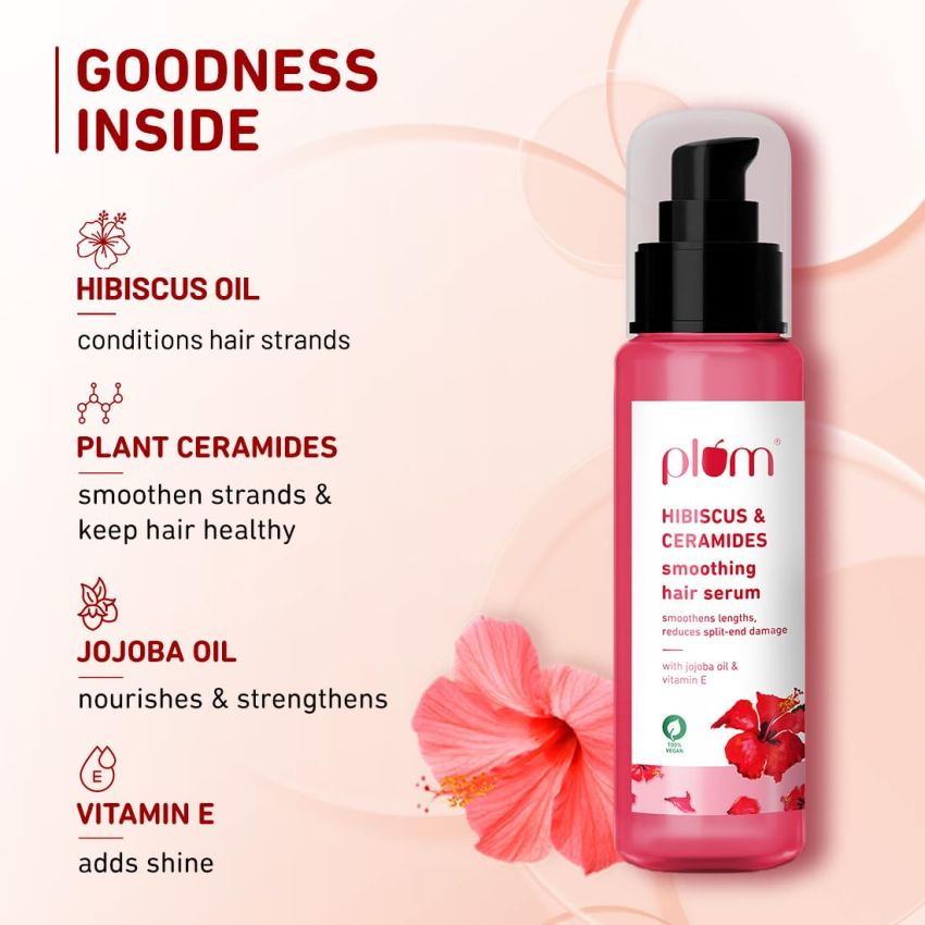 Plum Hibiscus Hair Serum for Long Hair, with Ceramides, Jojoba Oil and Vitamin E I Strong, Shiny Hair I Hair Serum for Women & Men I Serum for Hair Smoothing I 75ml