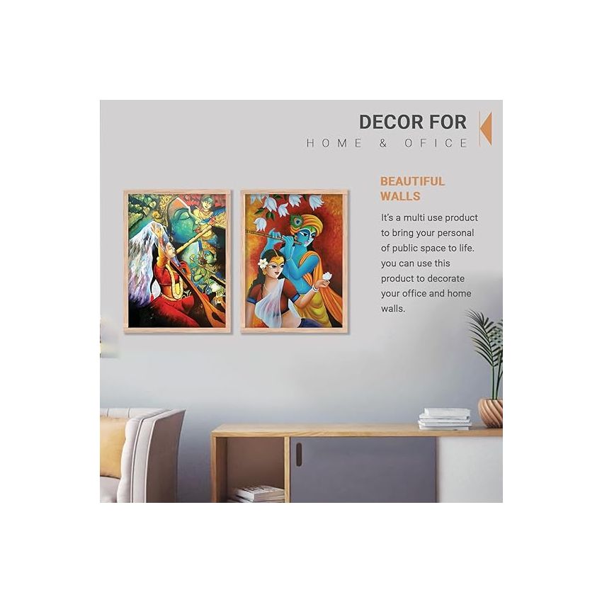 kotart Radha Krishna Digital Painting with Frame for Home Decoration - Traditional Painting for Living Room Bedroom Office Room Wall Decor - Pack of 2 (Medium, Modern Art Painting, Design05)