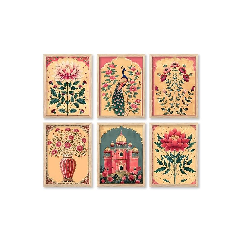 kotart Polystyrene-Painting For Wall Decoration Frames|Traditional Indian Art Pichwai Wall Décor Paintings|Traditional Wall Poster With Frames Set Of 6 (10X13 Inch, K)