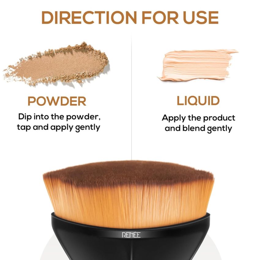 RENEE Kabuki Ultra-soft Brush (Black) - Ideal for Powder and Liquid Makeup, Ensures Quick and Even Application With Cruelty-free Bristles. Travel-friendly and Perfect for on-the-go Makeup Revolution
