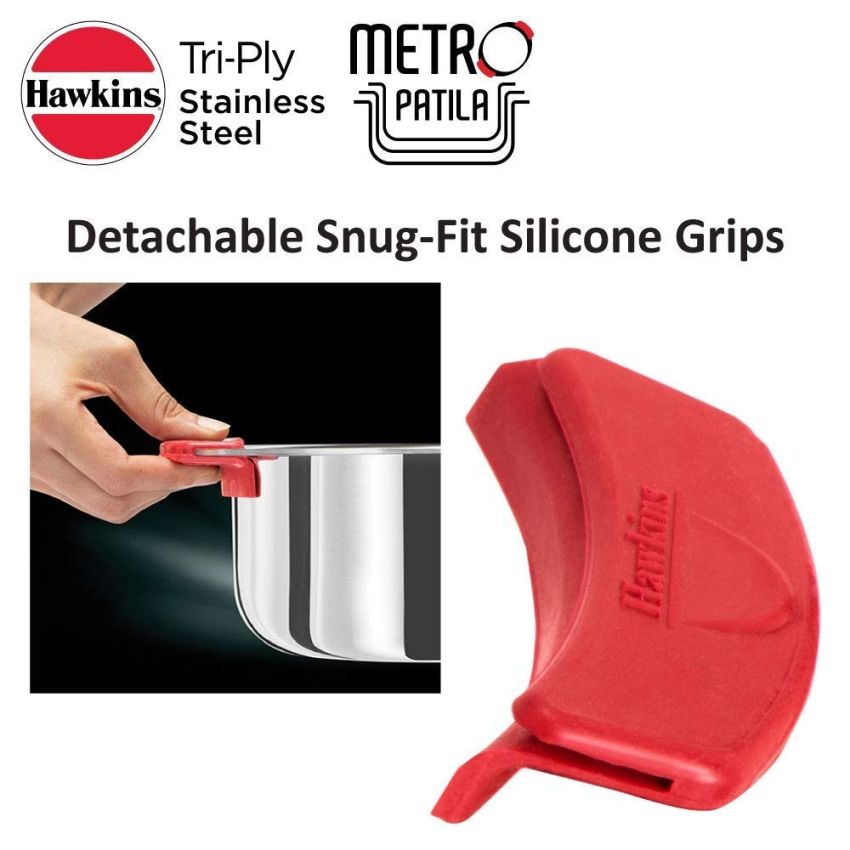 Hawkins Tri-Ply Stainless Steel Kadhai (Deep-Fry Pan) and Patila/Cook-n-Serve Combo (2, 4 L Deep Kadai with Lid + 2 L Patila)