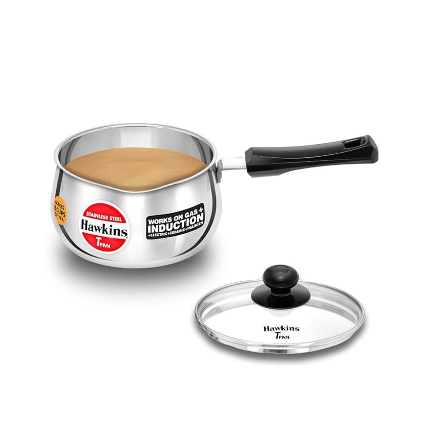 Hawkins 2 Litre Tpan, Stainless Steel Tea Pan with Glass Lid, Induction Sauce Pan, Chai Pan, Saucepan, Silver (SST20G)