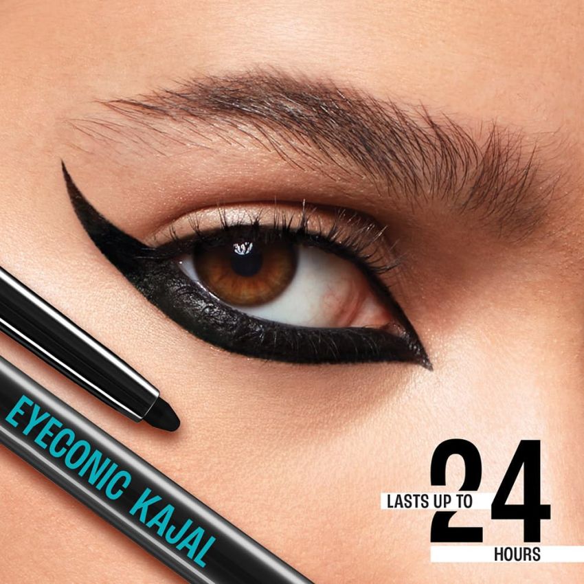 LAKMÉ Eyeconic Black Kajal, Matte Kohl Liner In A Twist Up Pencil, Waterproof, Smudgeproof & Long Lasting Eye Makeup, 0.35g